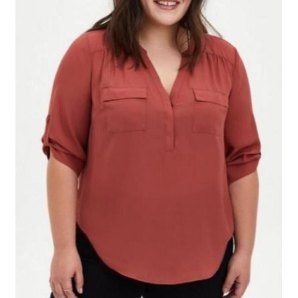 TORRID Harper Georgette Pullover 3/4 Blouse Top Women Size Plus 3 V Neck